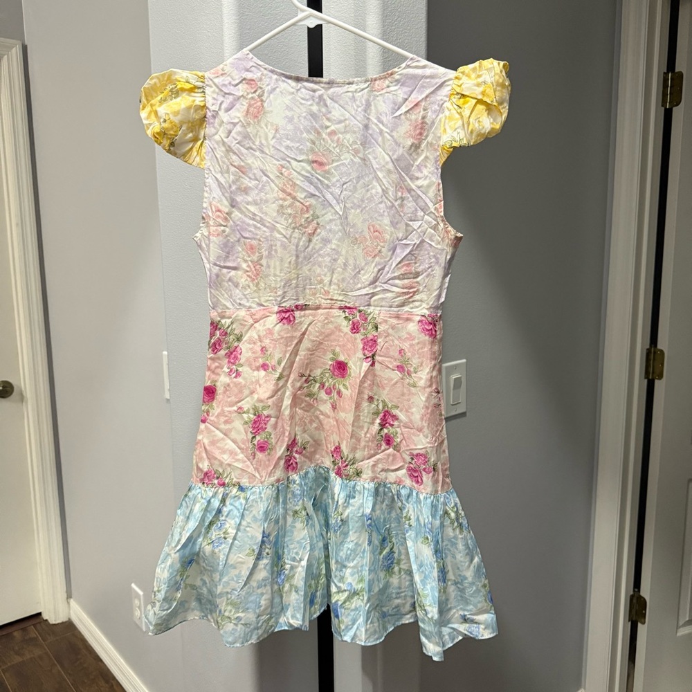 Love Shack Fancy Silk Mini Dress Russ Rainbow Patchwork Size 4 - Picture 9 of 9